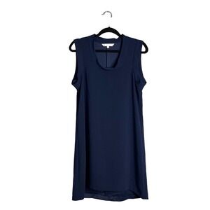 Trina Turk Navy Blue Sleeveless Shift Dress Size S Flowy High Low Scoop Neck NEW